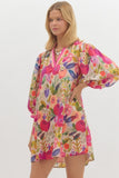 Floral 3/4 Bubble Sleeve Dress | Berry Mix