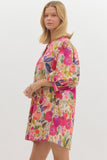 Floral 3/4 Bubble Sleeve Dress | Berry Mix