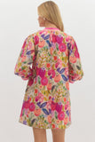 Floral 3/4 Bubble Sleeve Dress | Berry Mix