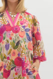 Floral 3/4 Bubble Sleeve Dress | Berry Mix
