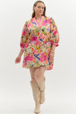 Floral 3/4 Bubble Sleeve Dress | Berry Mix