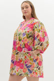 Floral 3/4 Bubble Sleeve Dress | Berry Mix