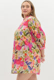 Floral 3/4 Bubble Sleeve Dress | Berry Mix