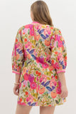 Floral 3/4 Bubble Sleeve Dress | Berry Mix