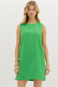 Gold Button Accent Shift Dress | Green
