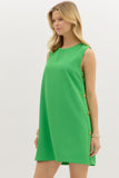 Gold Button Accent Shift Dress | Green