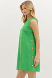 Gold Button Accent Shift Dress | Green