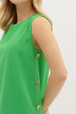 Gold Button Accent Shift Dress | Green