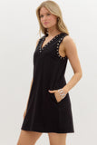 V-Neck Stud Trim Dress | Black