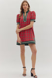 Plaid Trim Inset Dress | Red