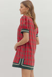 Plaid Trim Inset Dress | Red