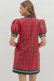 Plaid Trim Inset Dress | Red