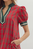 Plaid Trim Inset Dress | Red
