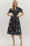 Paisley Cotton Midi Zip Dress | Black