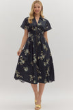 Paisley Cotton Midi Zip Dress | Black