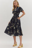 Paisley Cotton Midi Zip Dress | Black