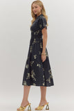 Paisley Cotton Midi Zip Dress | Black