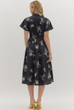 Paisley Cotton Midi Zip Dress | Black