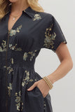 Paisley Cotton Midi Zip Dress | Black
