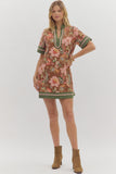 Caftan Neck Band Floral Dress | Brown Mix