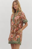Caftan Neck Band Floral Dress | Brown Mix