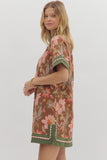 Caftan Neck Band Floral Dress | Brown Mix