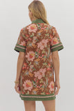Caftan Neck Band Floral Dress | Brown Mix