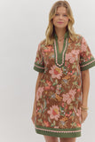 Caftan Neck Band Floral Dress | Brown Mix