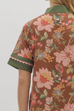 Caftan Neck Band Floral Dress | Brown Mix