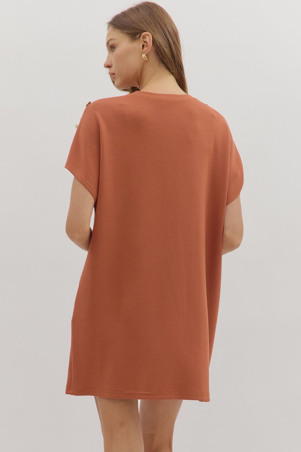 Solid Gold Button Detail Shift Dress | Clay