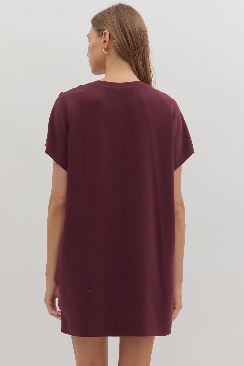 Solid Gold Button Detail Shift Dress | Burgundy