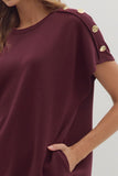 Solid Gold Button Detail Shift Dress | Burgundy
