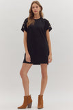 Solid Gold Button Detail Shift Dress | Black