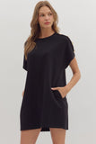Solid Gold Button Detail Shift Dress | Black