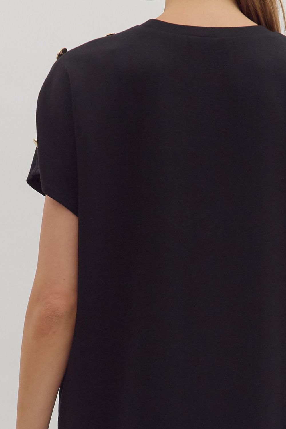 Solid Gold Button Detail Shift Dress | Black