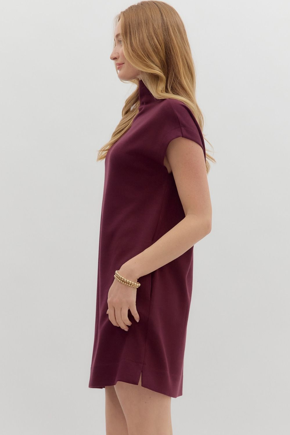 Solid Jersey Mock Neck Dress | Wine
