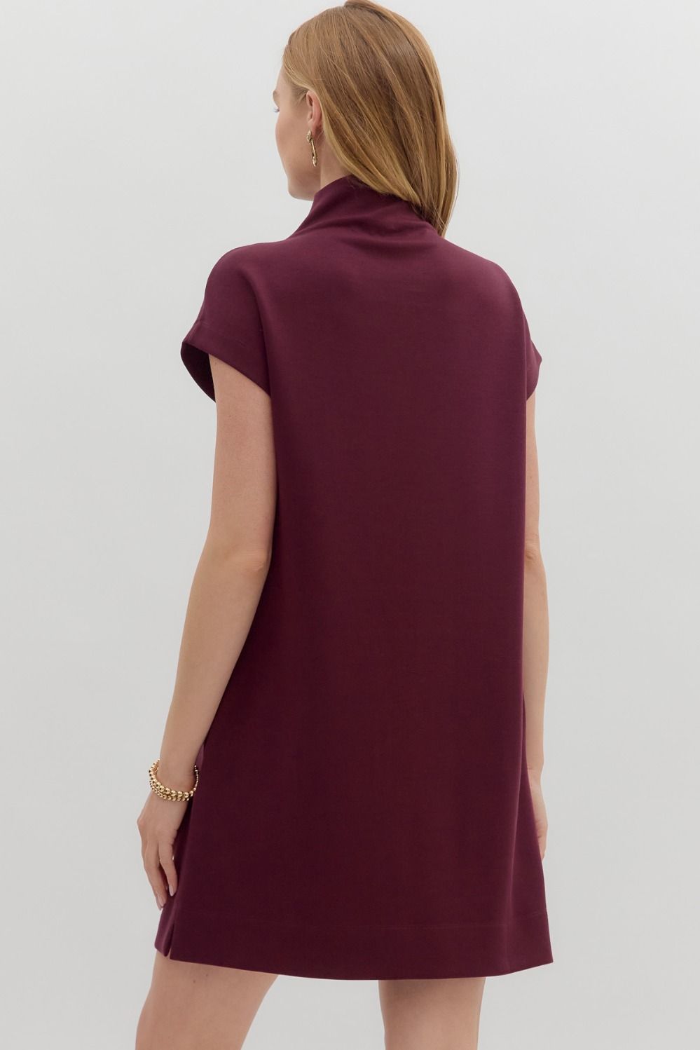 Solid Jersey Mock Neck Dress | Wine