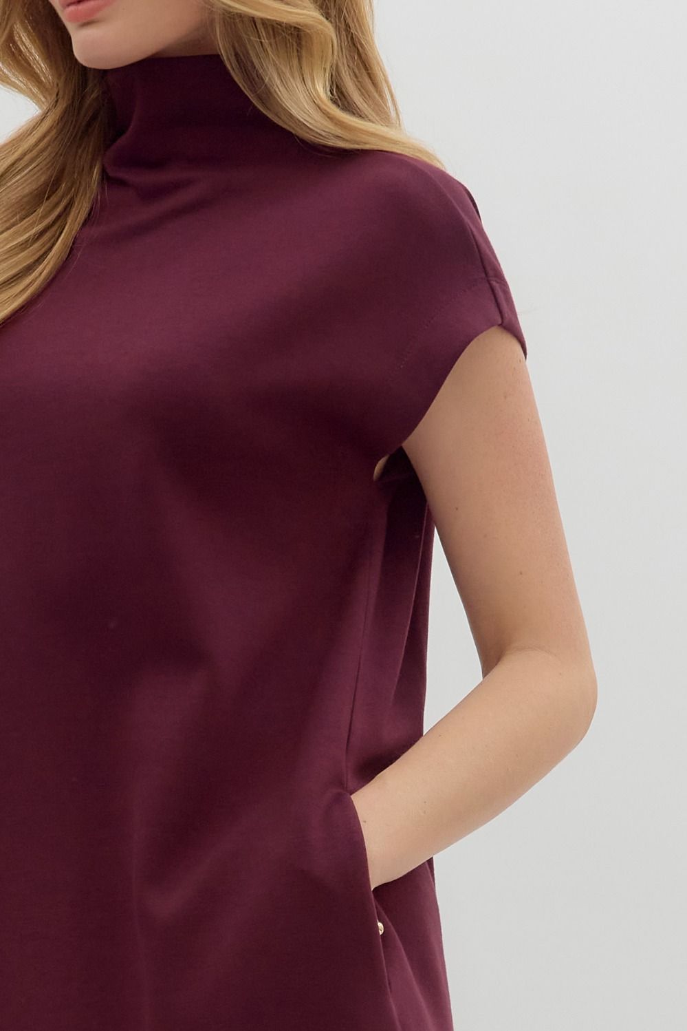 Solid Jersey Mock Neck Dress | Wine