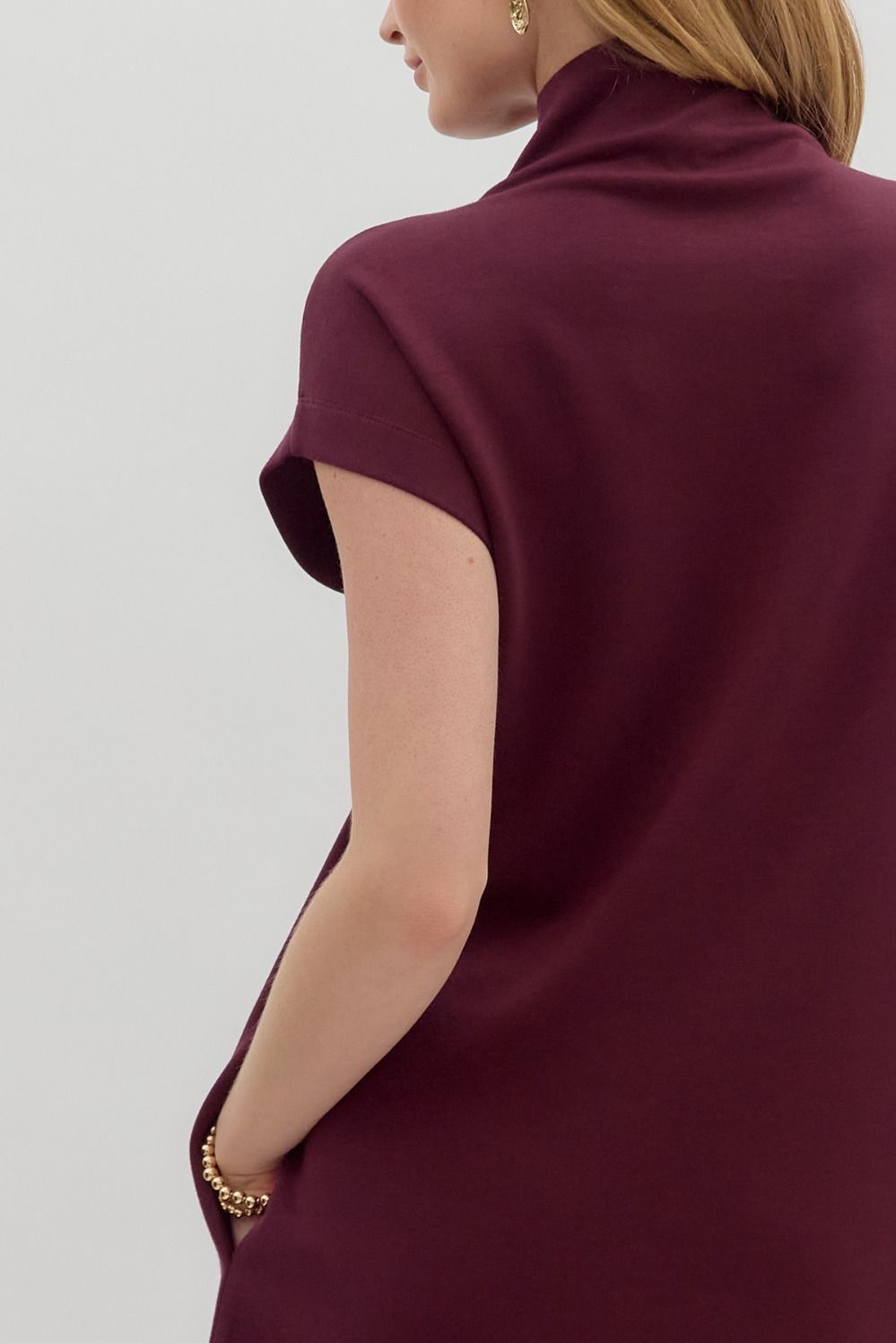 Solid Jersey Mock Neck Dress | Wine