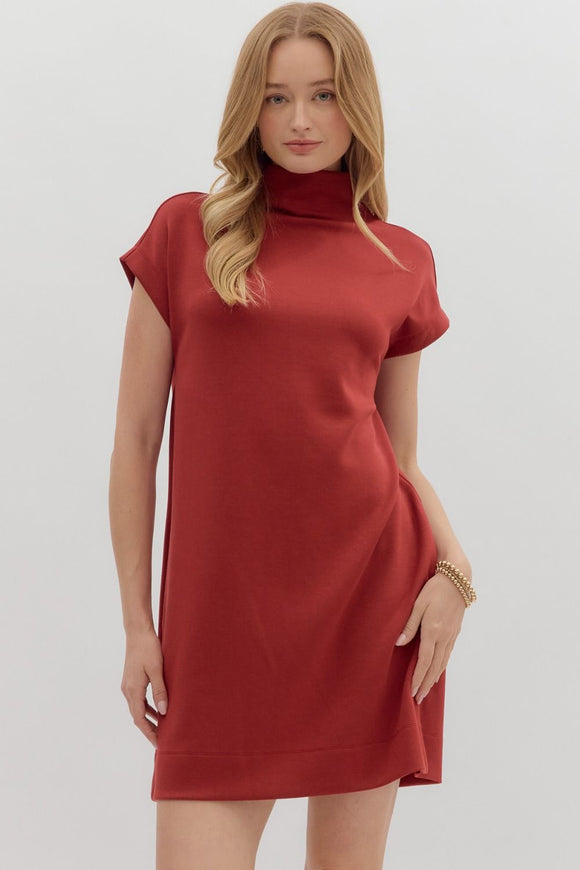 Solid Jersey Mock Neck Dress | Brick