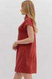 Solid Jersey Mock Neck Dress | Brick