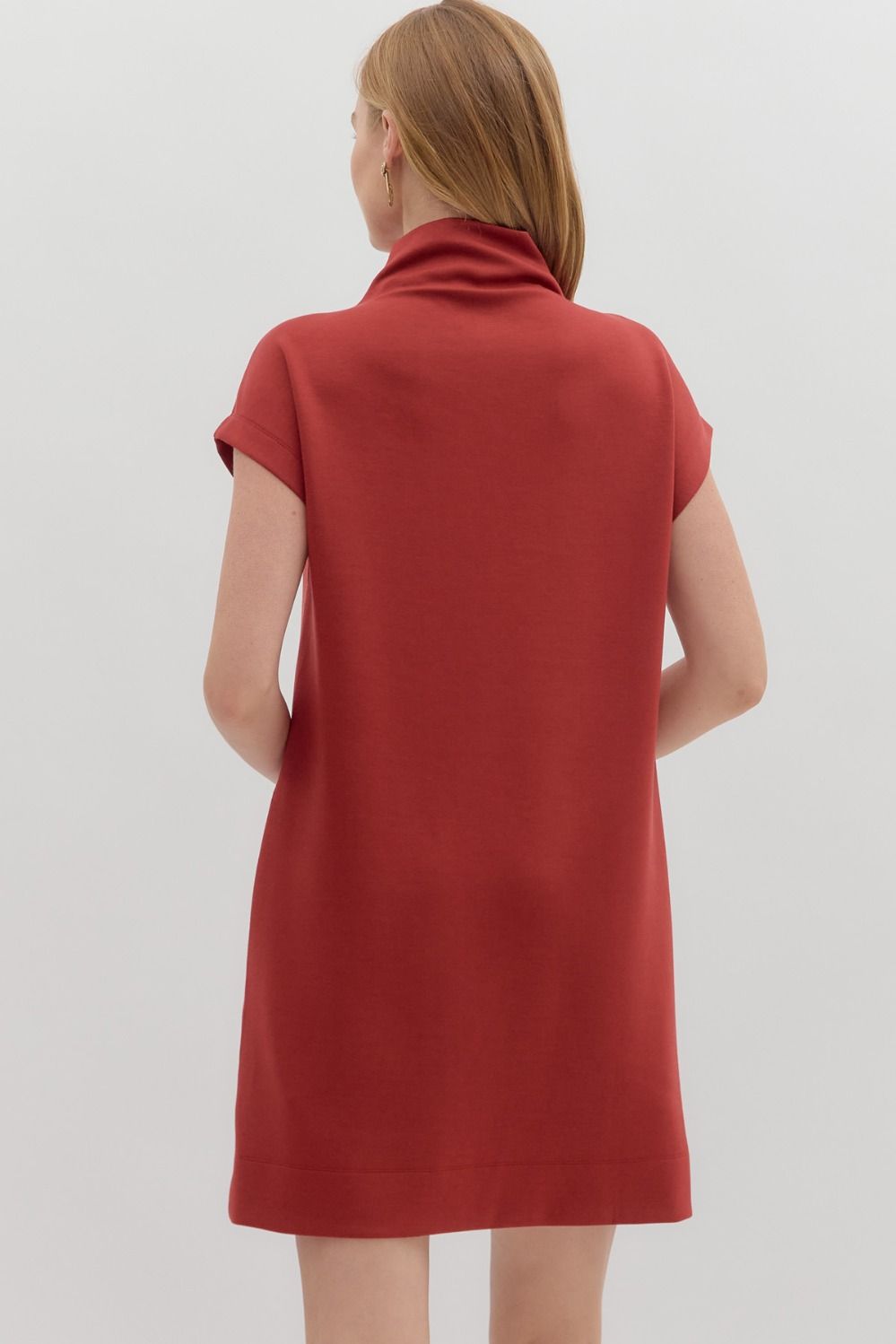 Solid Jersey Mock Neck Dress | Brick
