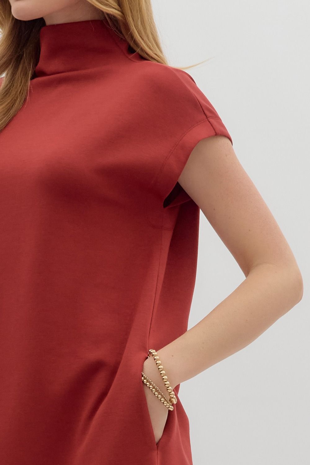 Solid Jersey Mock Neck Dress | Brick