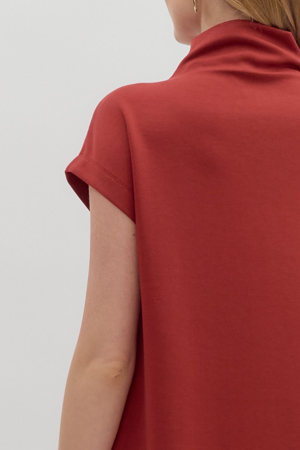 Solid Jersey Mock Neck Dress | Brick