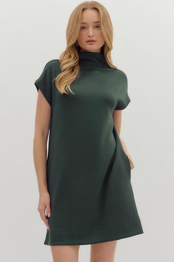 Solid Jersey Mock Neck Dress | Dark Green