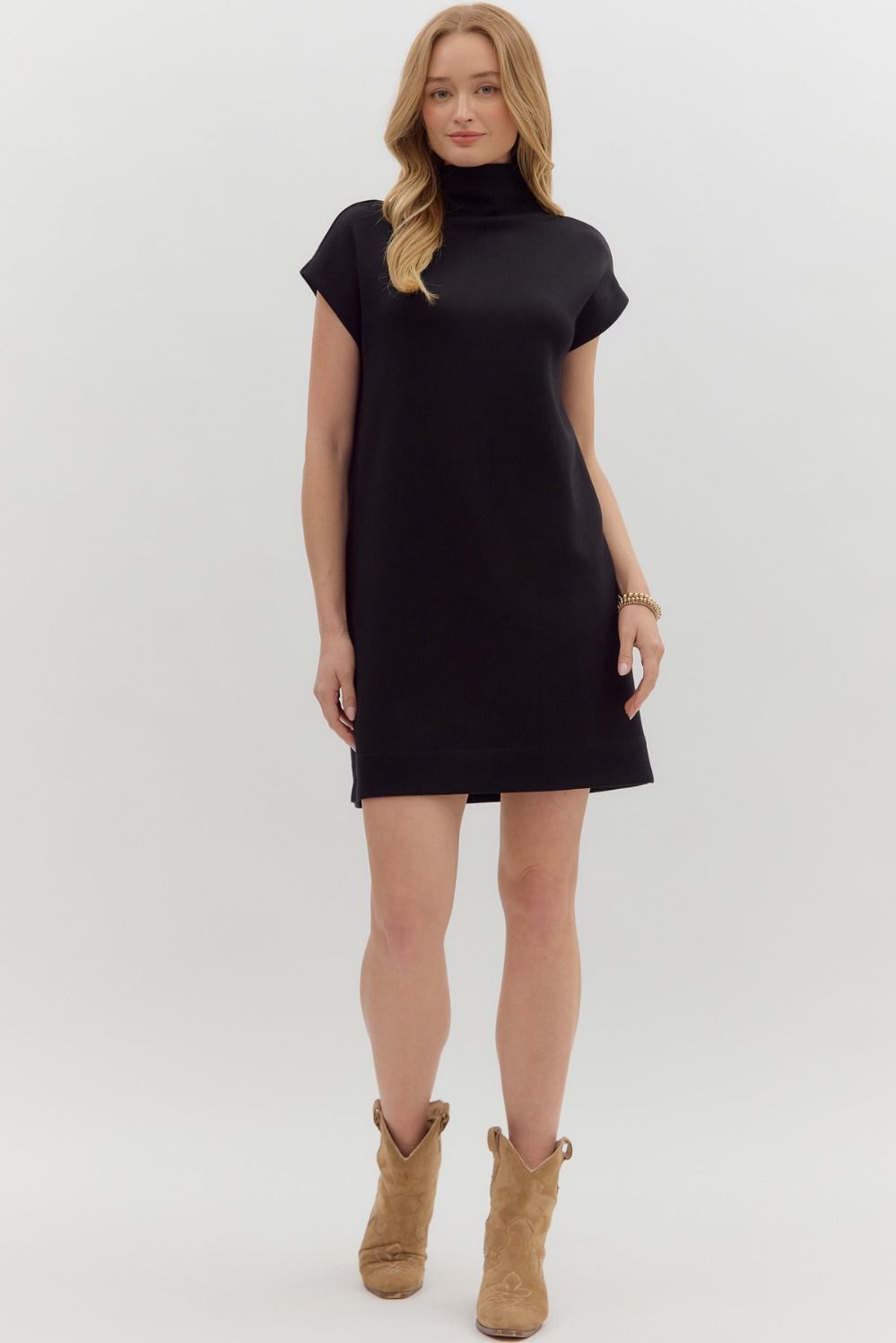 Solid Jersey Mock Neck Dress | Black