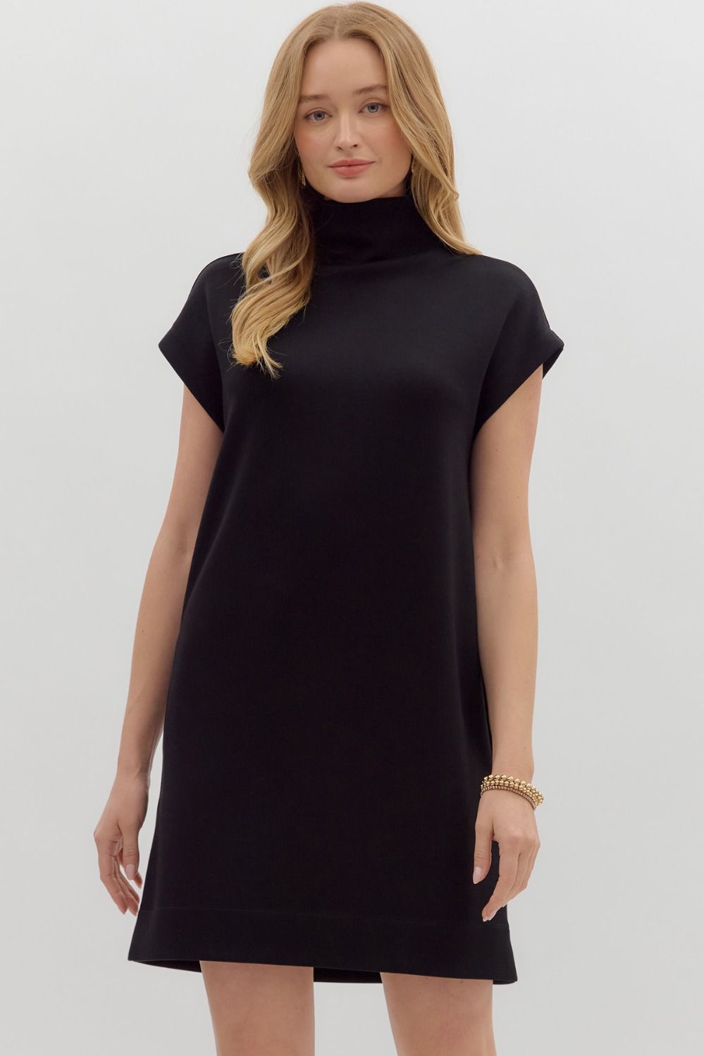 Solid Jersey Mock Neck Dress | Black