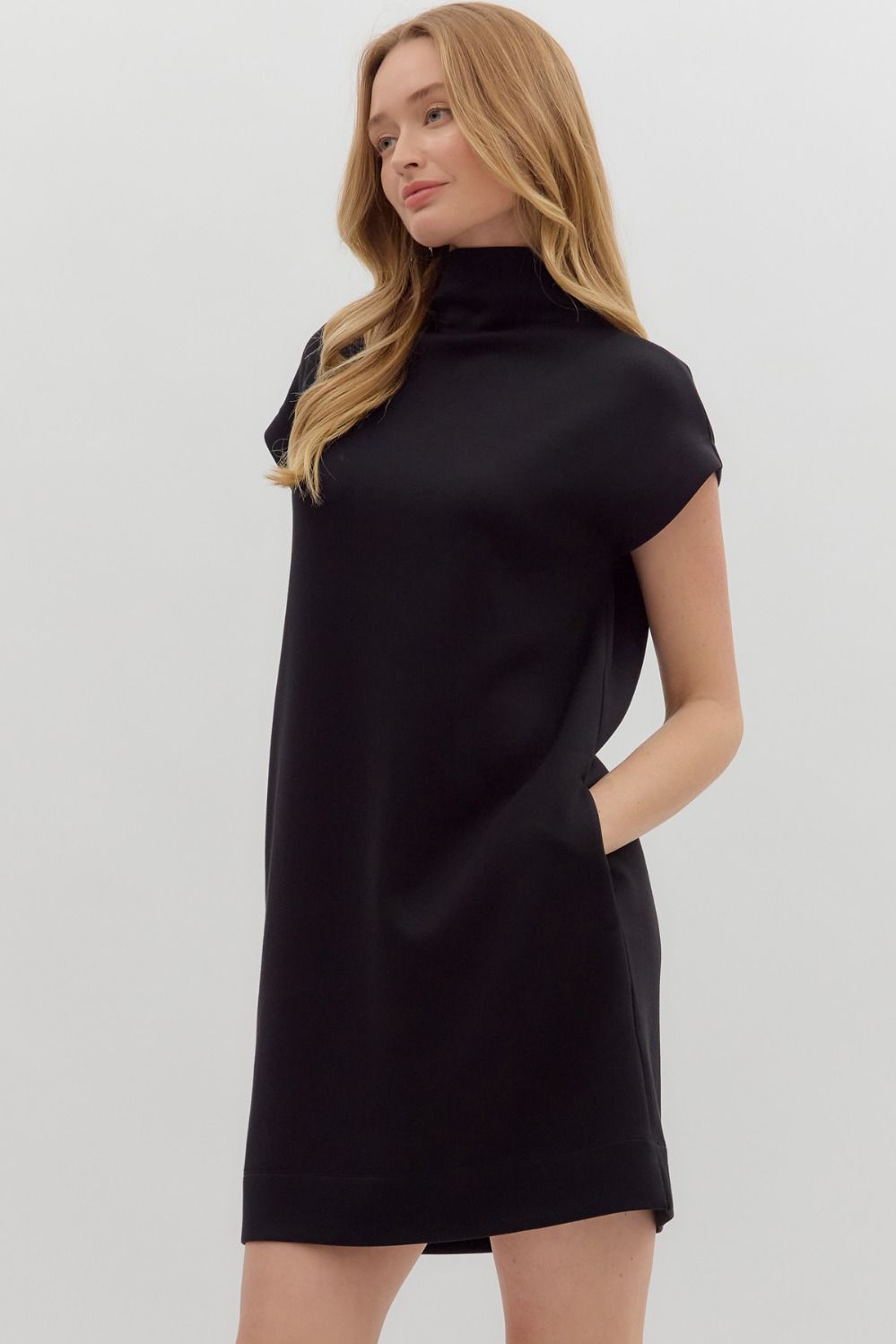 Solid Jersey Mock Neck Dress | Black
