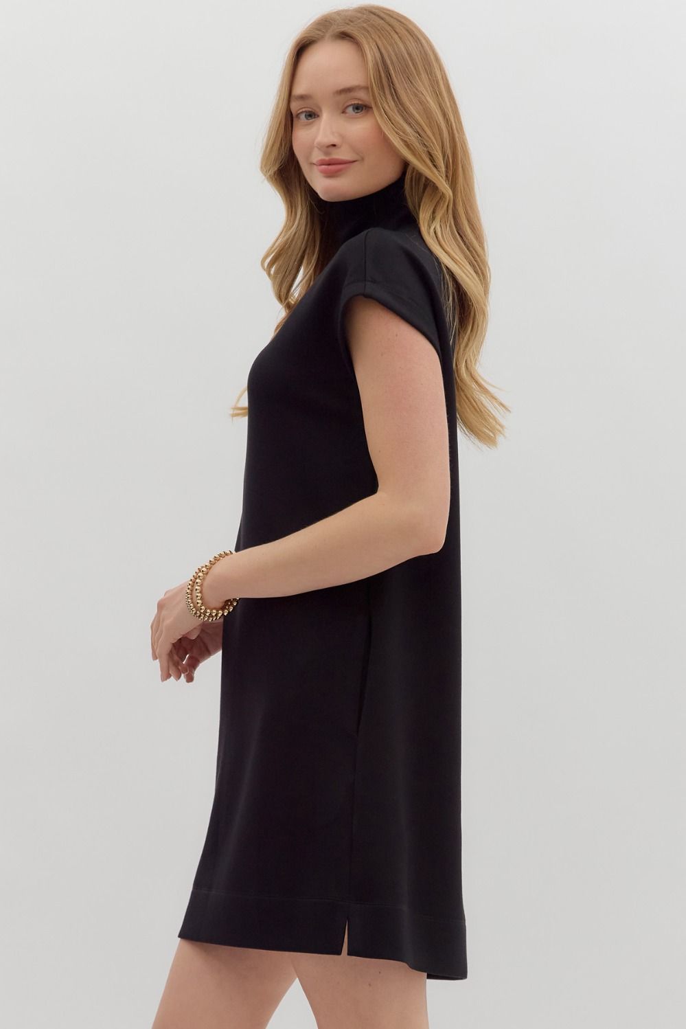 Solid Jersey Mock Neck Dress | Black