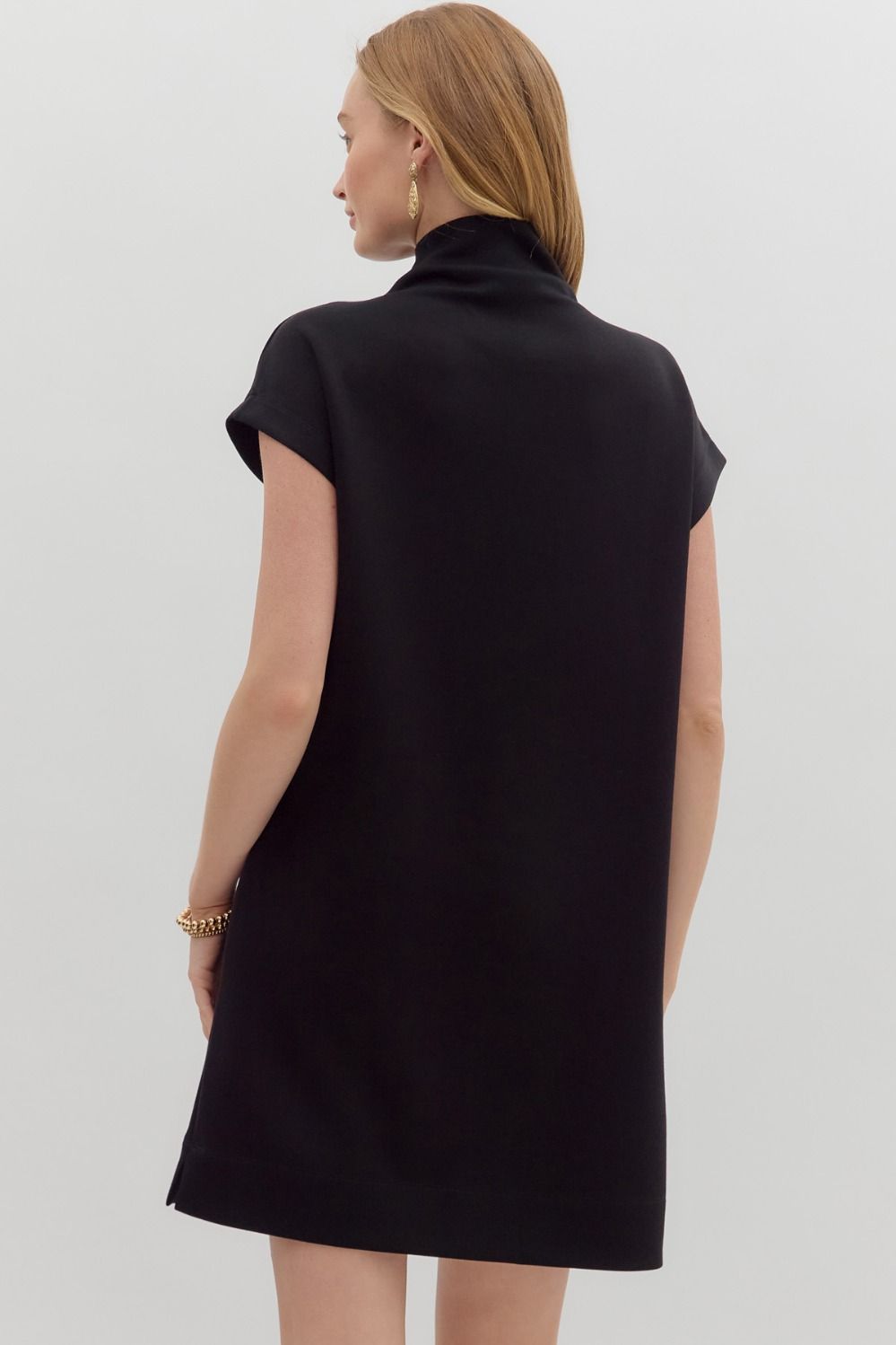 Solid Jersey Mock Neck Dress | Black